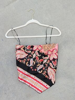 Bluivy Black Paisley Floral Handkerchief Hem Cami
